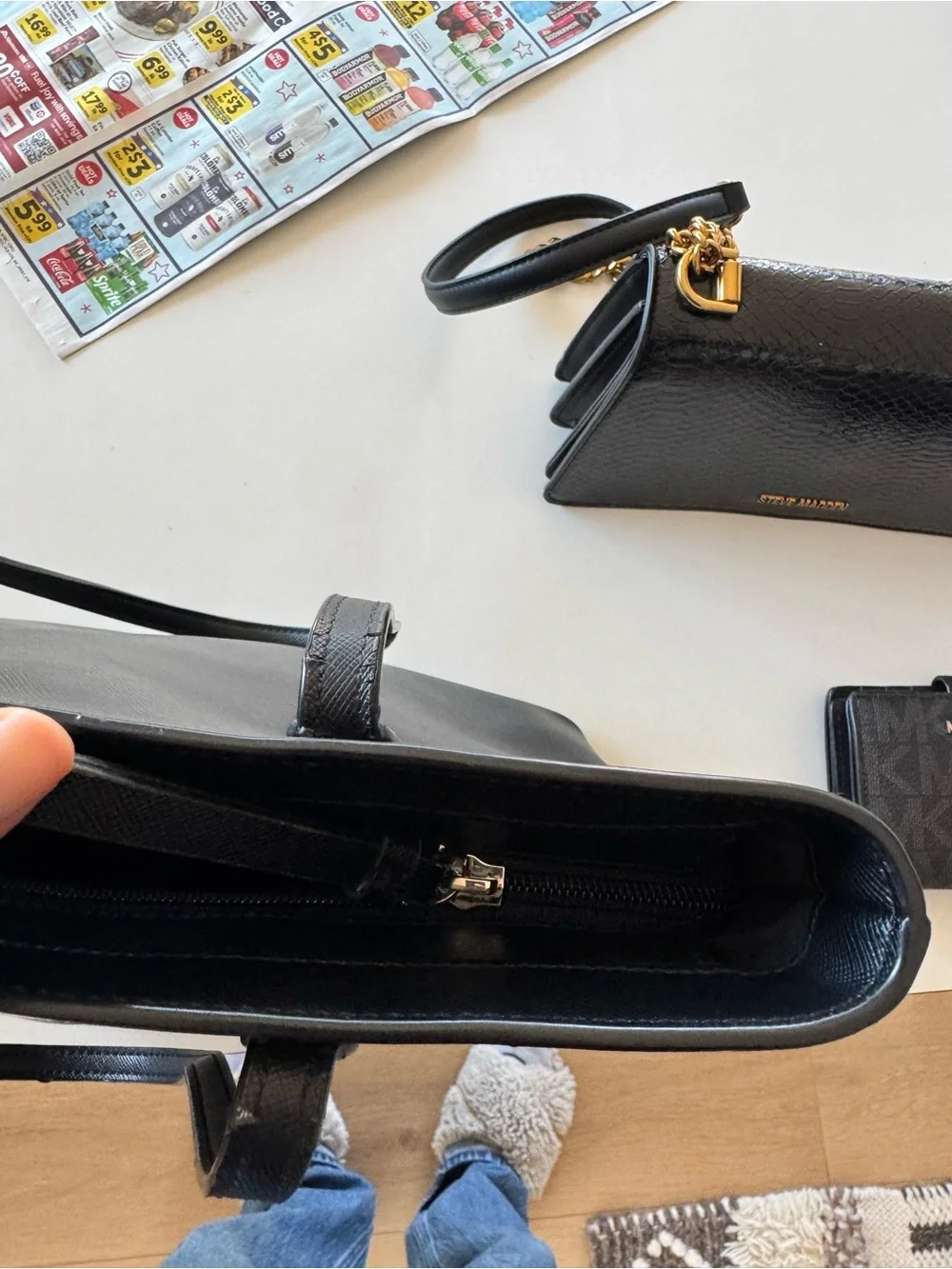 Kate Spade New York Black Saffiano Leather Tote Bag Bow Zip Top Shoulder Purse